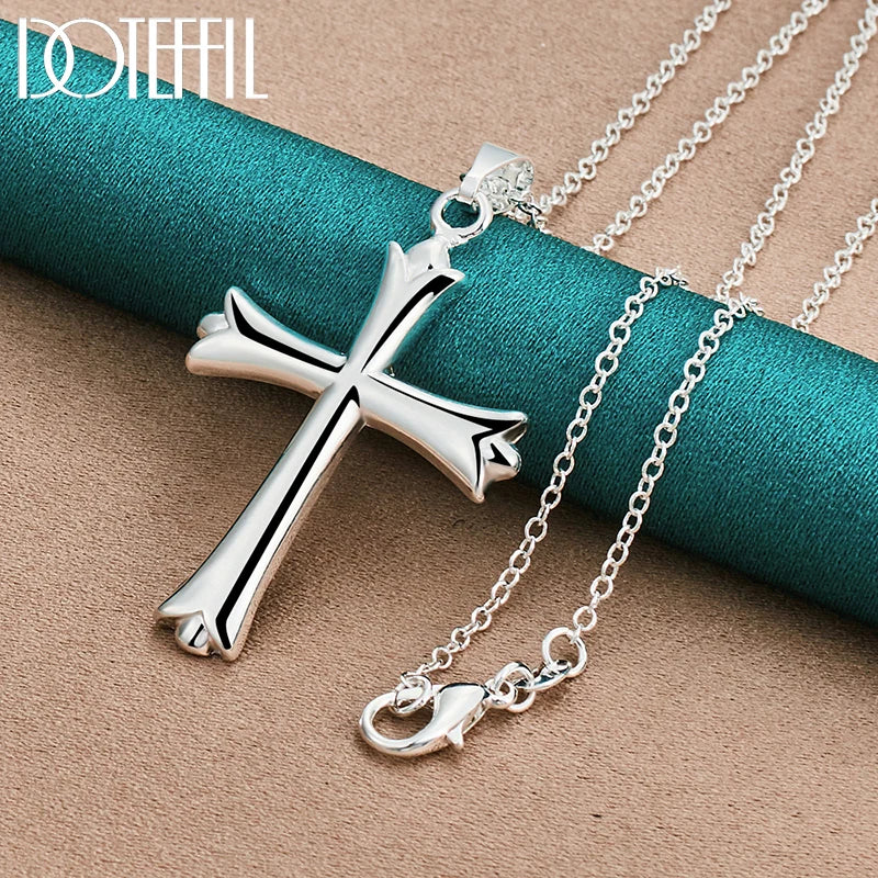 DOTEFFIL 925 Sterling Silver 16-30 Inch Snake Chain Cross Pendant Necklace For Women Man Fashion Wedding Party Charm Jewelry