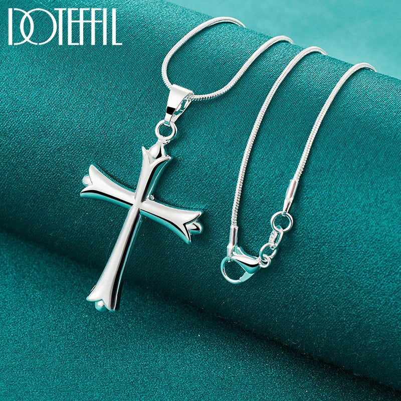 DOTEFFIL 925 Sterling Silver 16-30 Inch Snake Chain Cross Pendant Necklace For Women Man Fashion Wedding Party Charm Jewelry