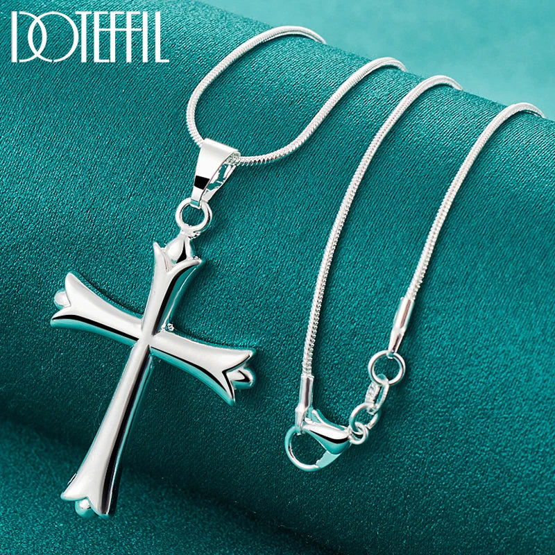DOTEFFIL 925 Sterling Silver 16-30 Inch Snake Chain Cross Pendant Necklace For Women Man Fashion Wedding Party Charm Jewelry