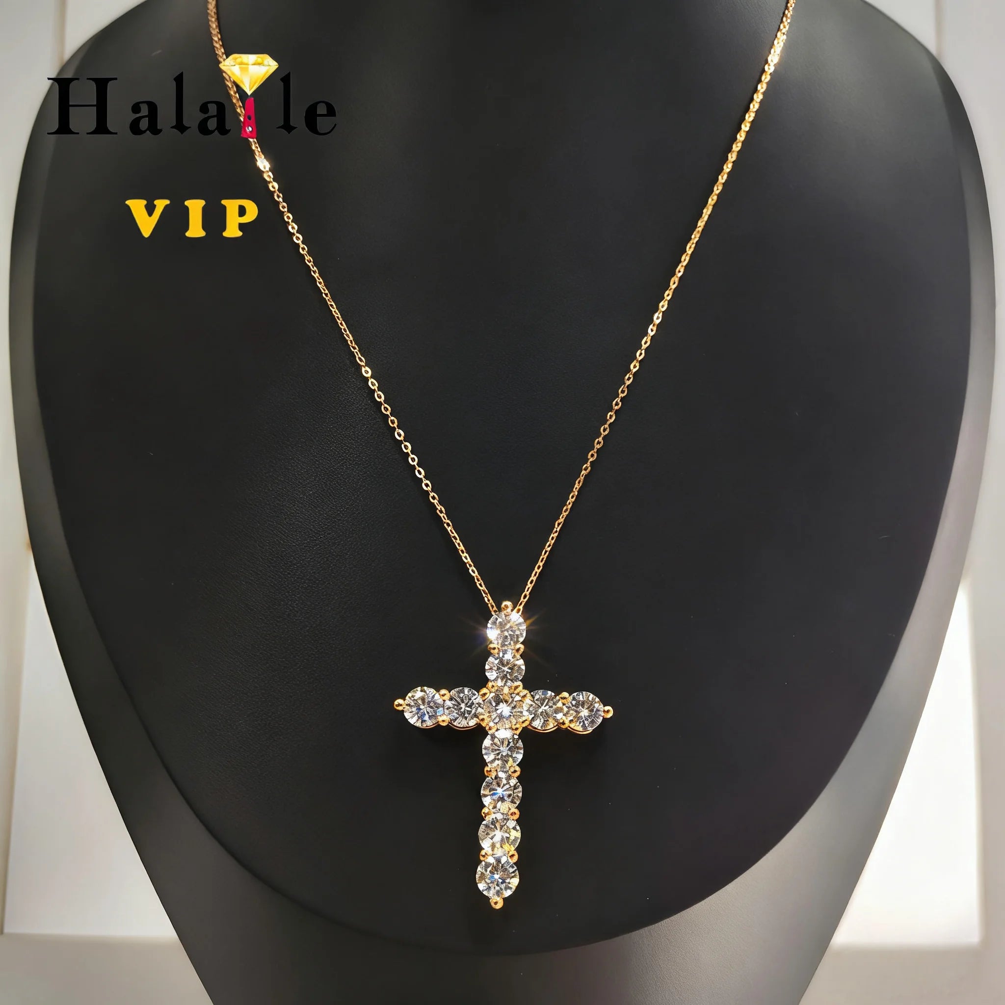 Halaile 5MM 0.5CT Moissanite/Zircon Cross Pendant Necklace 925 Sterling Silver Men Women Sparkling Fine Jewelry Gift