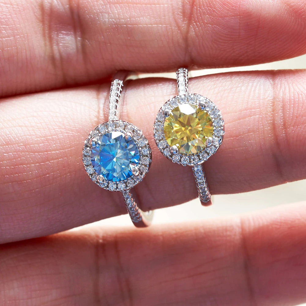 JoyceJelly Women's 925 Sterling Silver Ring 1ct Real Moissanite Rings Round Shaped D color Luxury Wedding Jewelry GRA Certified