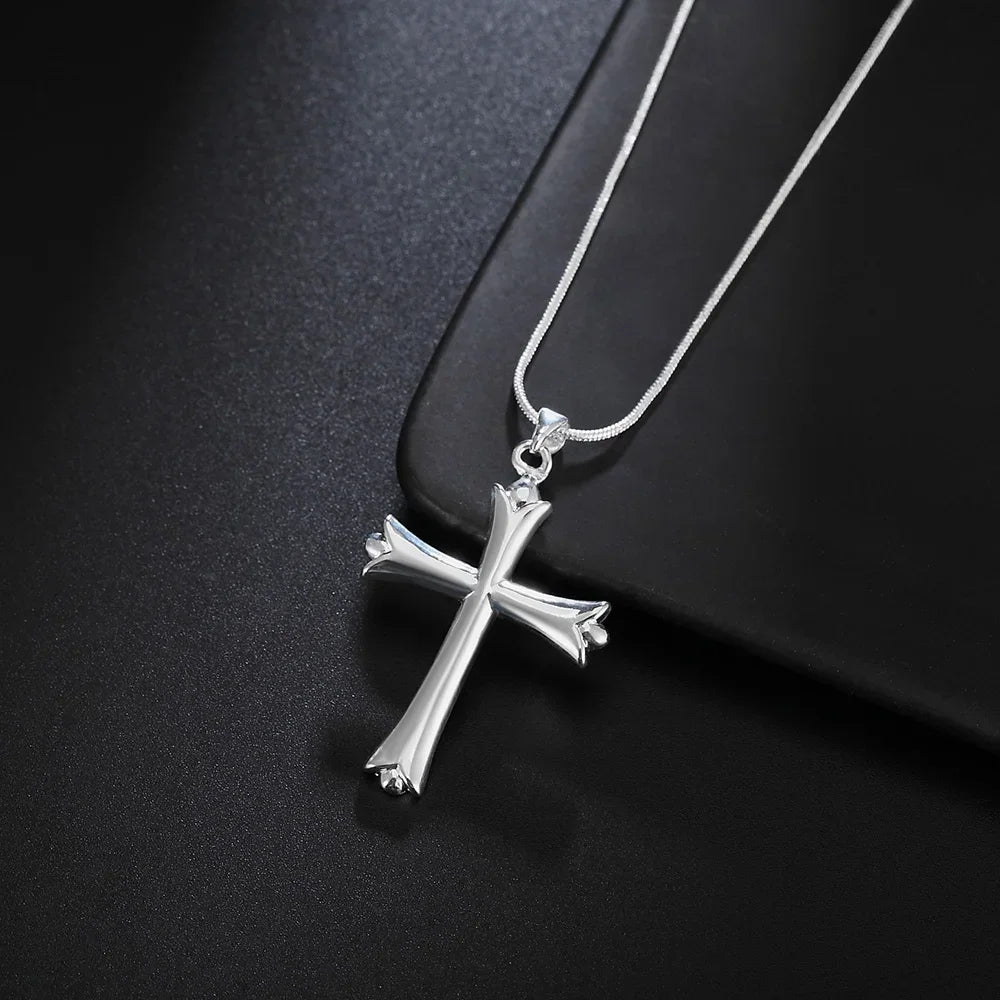 925 sterling Silver Classic cross Pendant Necklace For Women man Luxury Fashion Party Wedding Accessories Jewelry Christmas Gift