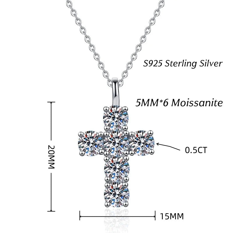Halaile 5MM 0.5CT Moissanite/Zircon Cross Pendant Necklace 925 Sterling Silver Men Women Sparkling Fine Jewelry Gift