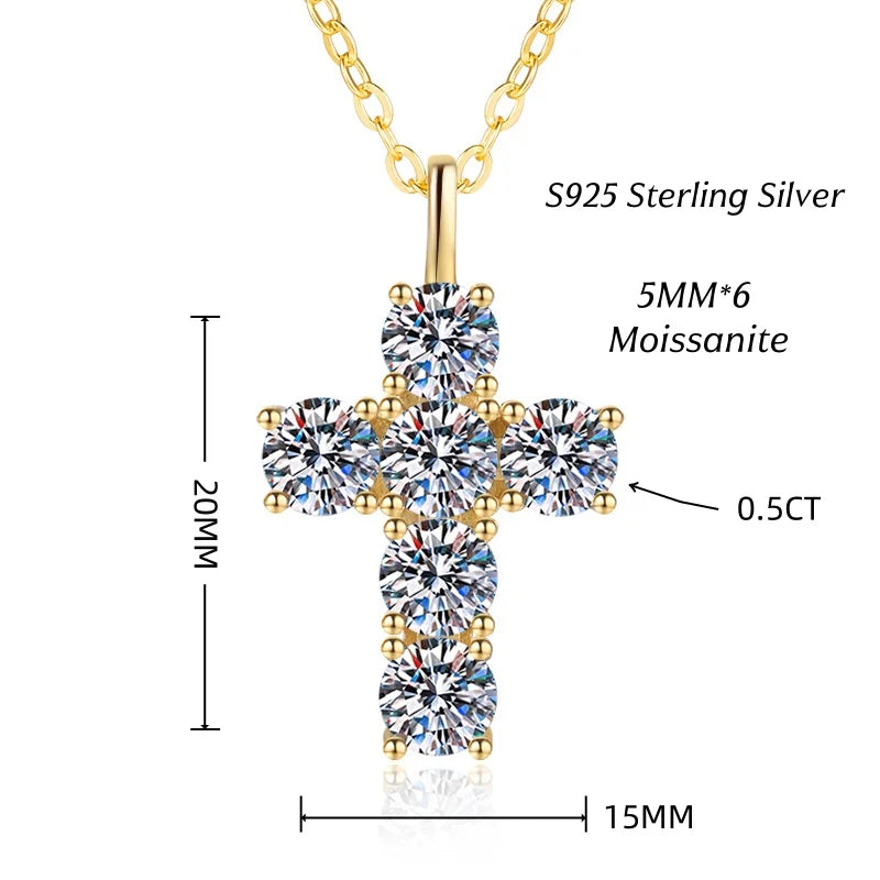 Halaile 5MM 0.5CT Moissanite/Zircon Cross Pendant Necklace 925 Sterling Silver Men Women Sparkling Fine Jewelry Gift