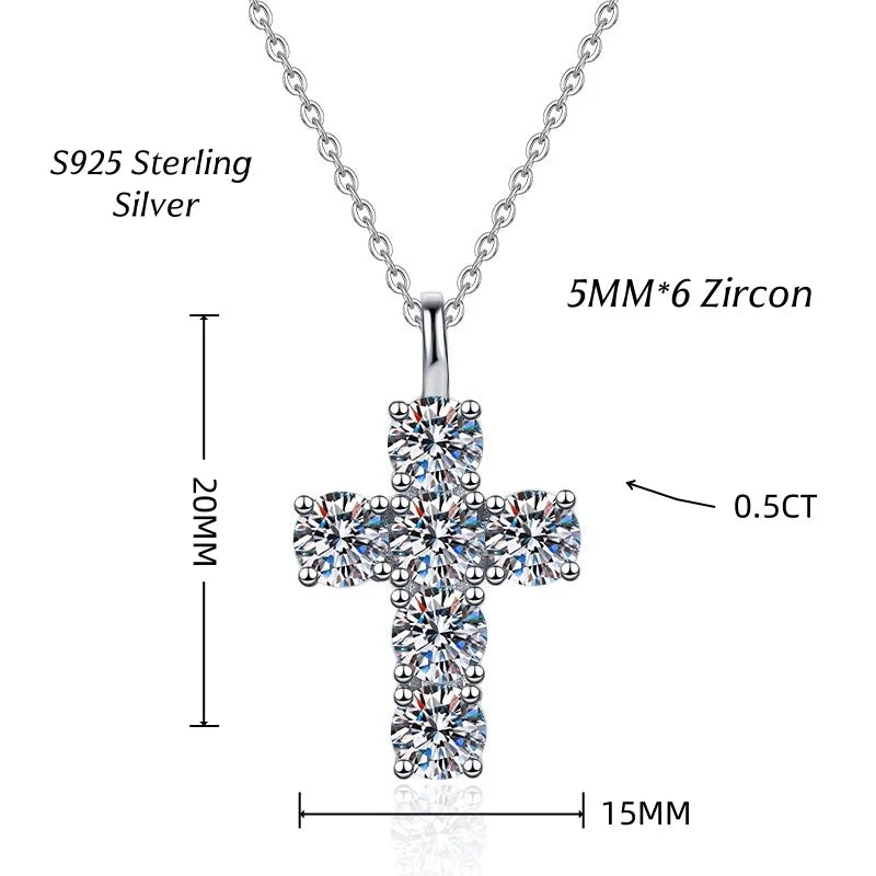 Halaile 5MM 0.5CT Moissanite/Zircon Cross Pendant Necklace 925 Sterling Silver Men Women Sparkling Fine Jewelry Gift