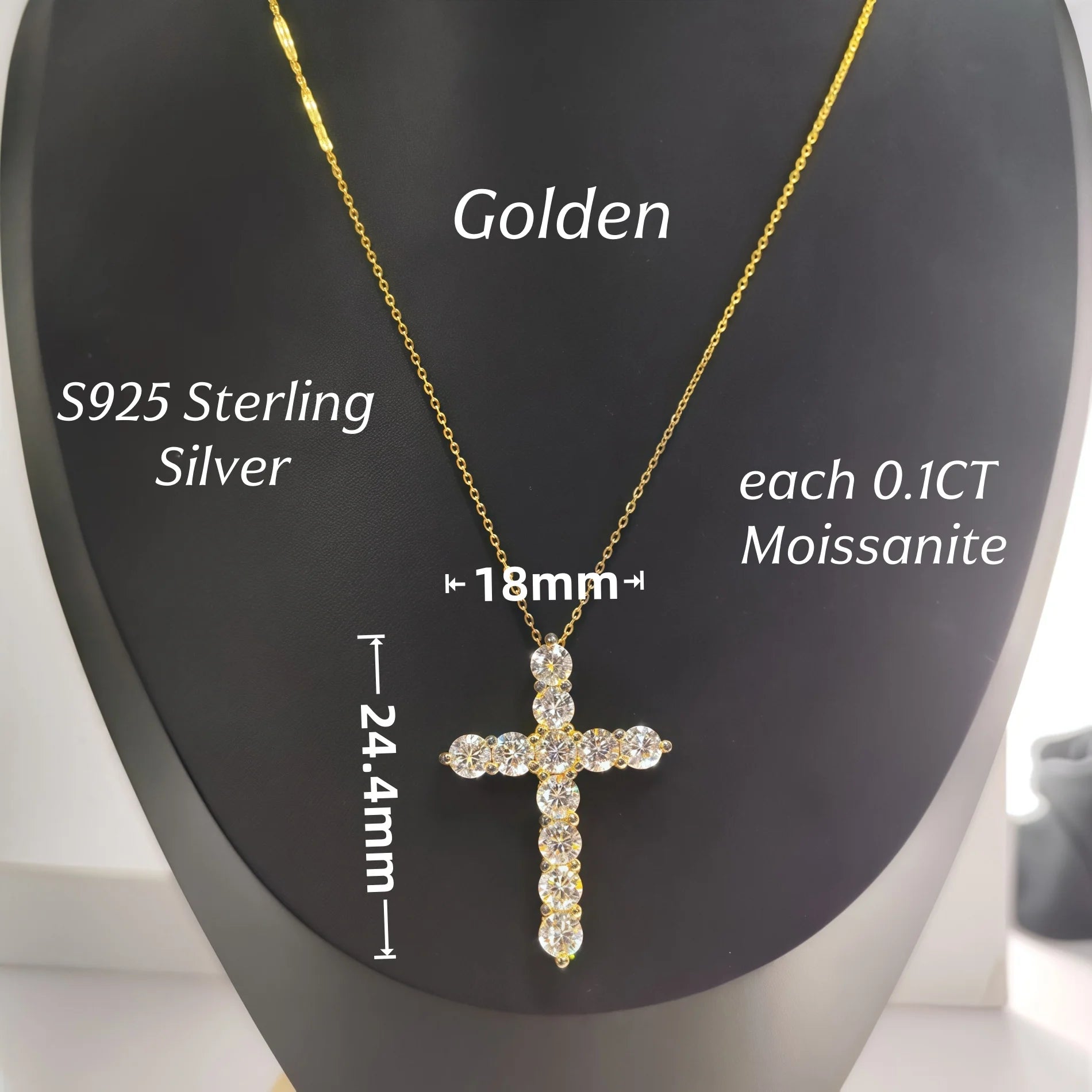 Halaile 5MM 0.5CT Moissanite/Zircon Cross Pendant Necklace 925 Sterling Silver Men Women Sparkling Fine Jewelry Gift