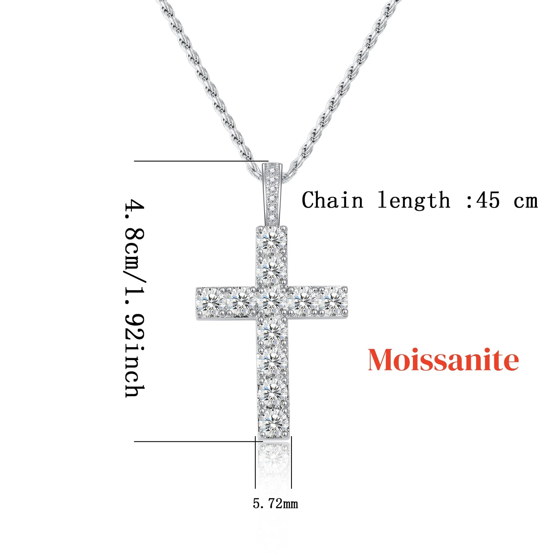 Halaile 5MM 0.5CT Moissanite/Zircon Cross Pendant Necklace 925 Sterling Silver Men Women Sparkling Fine Jewelry Gift
