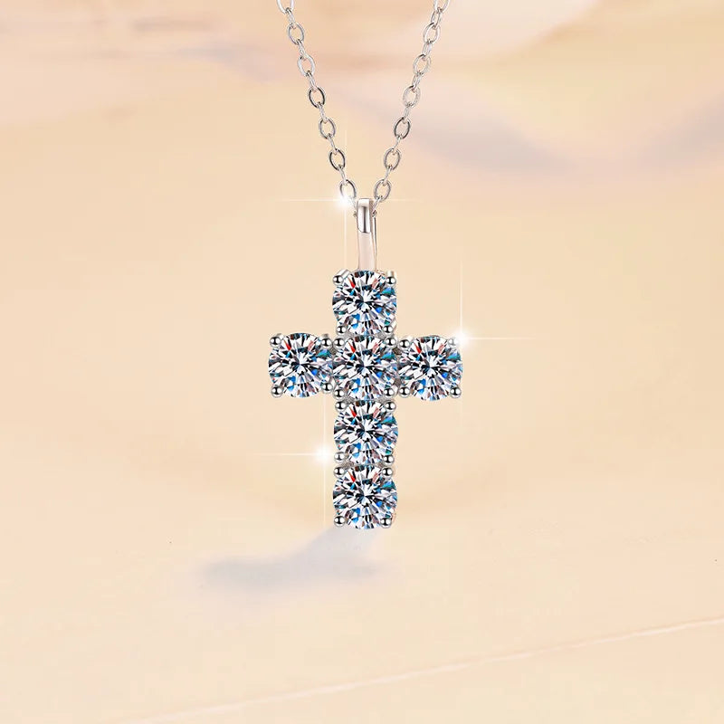 Halaile 5MM 0.5CT Moissanite/Zircon Cross Pendant Necklace 925 Sterling Silver Men Women Sparkling Fine Jewelry Gift
