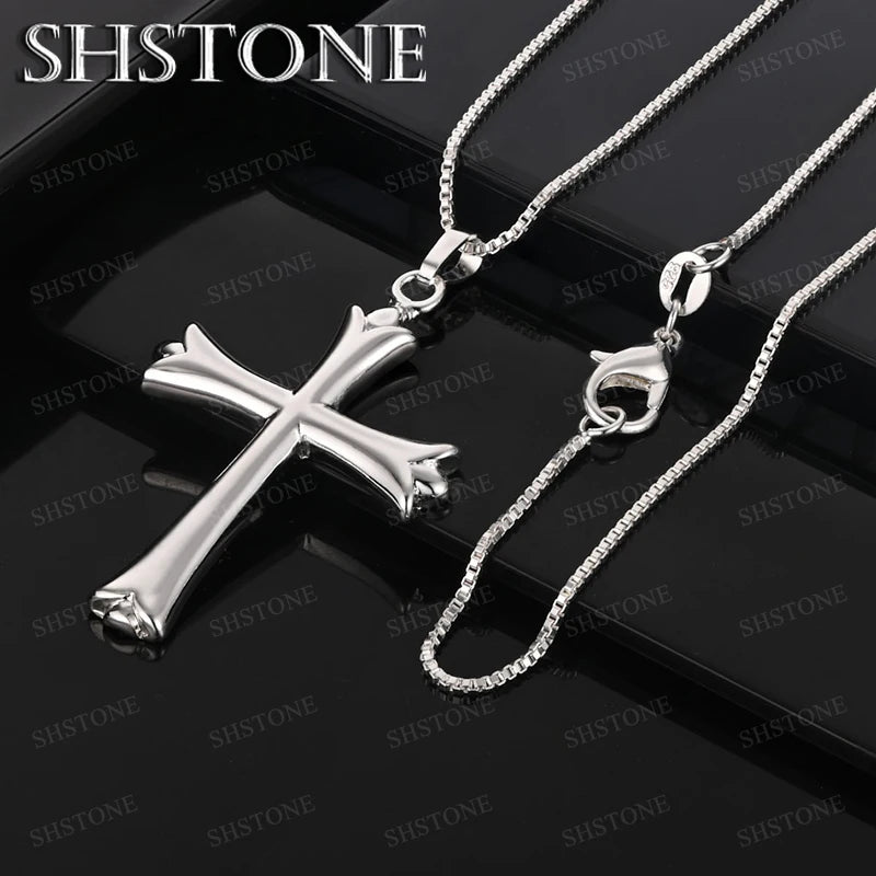 925 Sterling Silver Cross AAA Zircon Heart Water Drop Horse Pendant Necklace Fashion Design Jewelry Unisex Birthday Party Gift