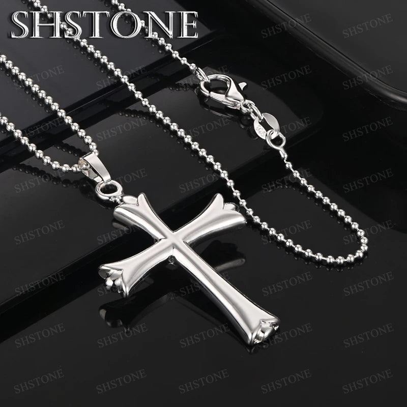 925 Sterling Silver Cross AAA Zircon Heart Water Drop Horse Pendant Necklace Fashion Design Jewelry Unisex Birthday Party Gift