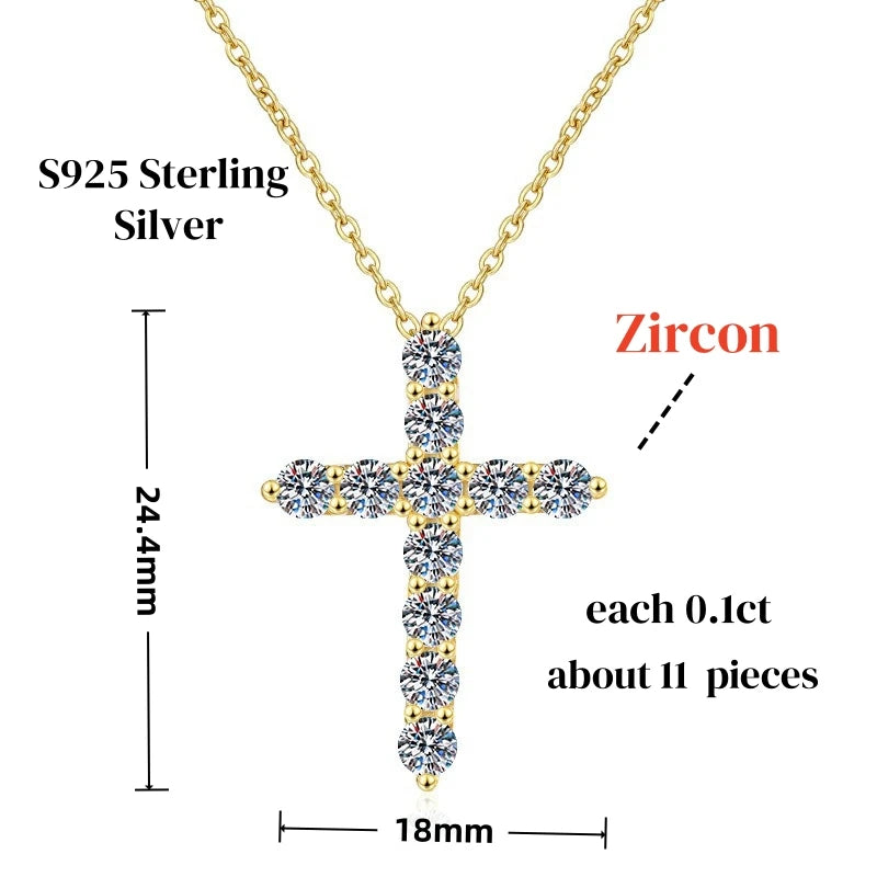 Halaile 5MM 0.5CT Moissanite/Zircon Cross Pendant Necklace 925 Sterling Silver Men Women Sparkling Fine Jewelry Gift