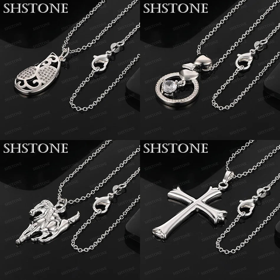 925 Sterling Silver Cross AAA Zircon Heart Water Drop Horse Pendant Necklace Fashion Design Jewelry Unisex Birthday Party Gift