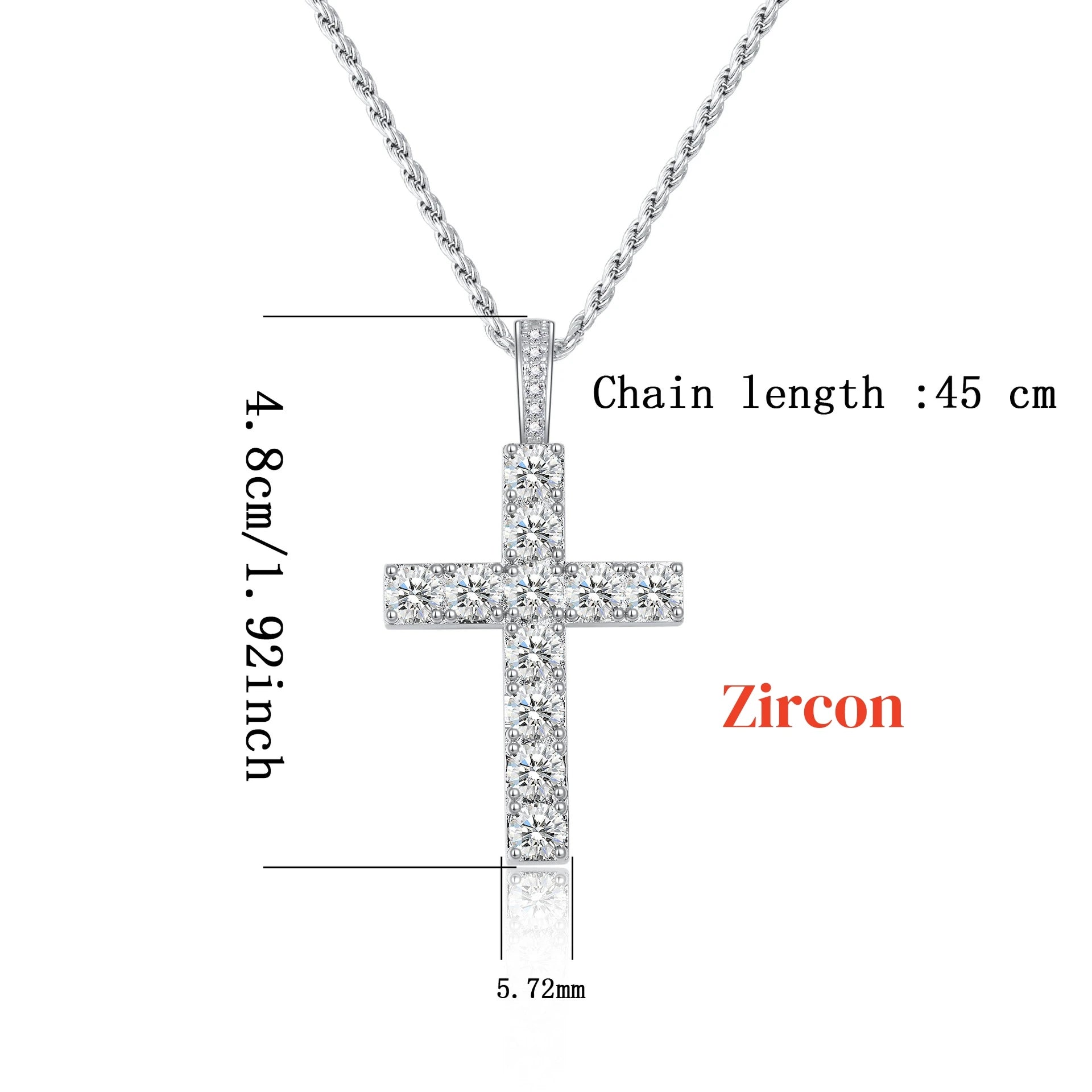 Halaile 5MM 0.5CT Moissanite/Zircon Cross Pendant Necklace 925 Sterling Silver Men Women Sparkling Fine Jewelry Gift