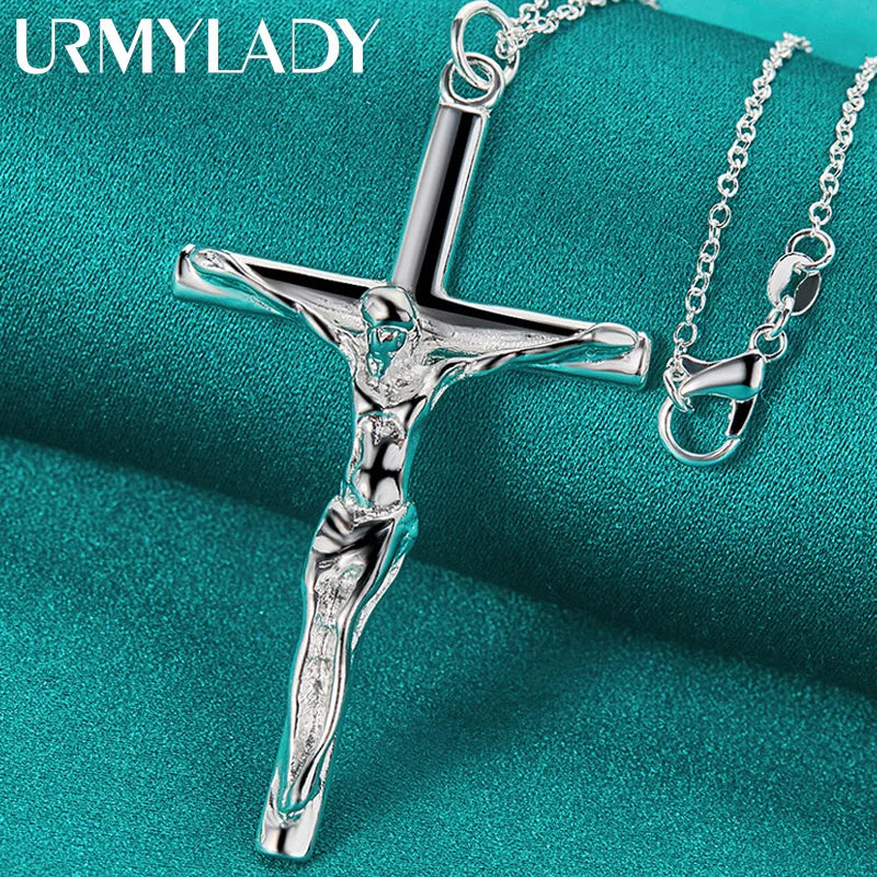 URMYLADY 925 Sterling Silver Cross Pendant 16-30 Inch Necklace Chain For Women Wedding Engagement Jewelry