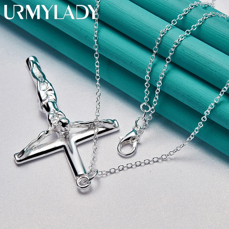 URMYLADY 925 Sterling Silver Cross Pendant 16-30 Inch Necklace Chain For Women Wedding Engagement Jewelry