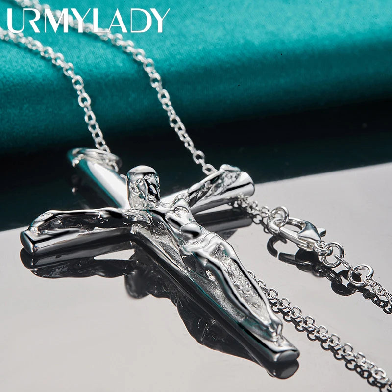 URMYLADY 925 Sterling Silver Cross Pendant 16-30 Inch Necklace Chain For Women Wedding Engagement Jewelry