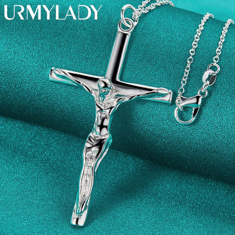 URMYLADY 925 Sterling Silver Cross Pendant 16-30 Inch Necklace Chain For Women Wedding Engagement Jewelry