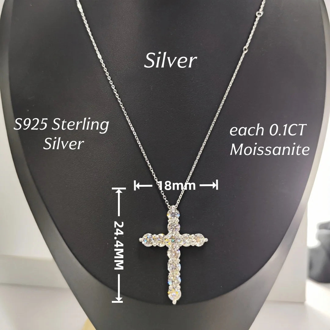 Halaile 5MM 0.5CT Moissanite/Zircon Cross Pendant Necklace 925 Sterling Silver Men Women Sparkling Fine Jewelry Gift