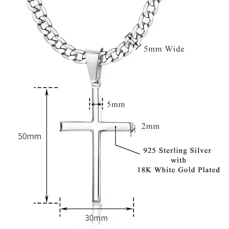 925 Sterling Silver Cross Necklace for Men Women 5mm Stainless Steel  Durable Cuban Crucifix Pendant Necklace Jewelry
