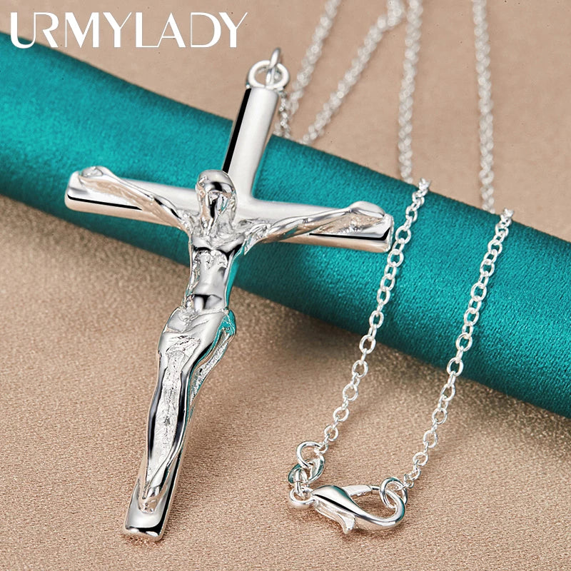 URMYLADY 925 Sterling Silver Cross Pendant 16-30 Inch Necklace Chain For Women Wedding Engagement Jewelry