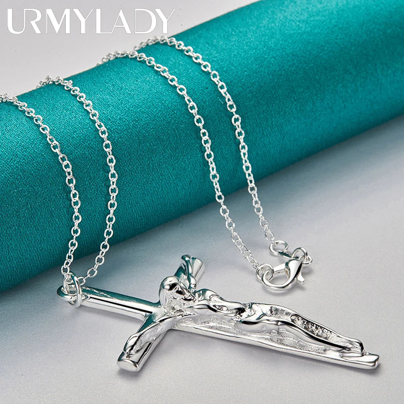 URMYLADY 925 Sterling Silver Cross Pendant 16-30 Inch Necklace Chain For Women Wedding Engagement Jewelry