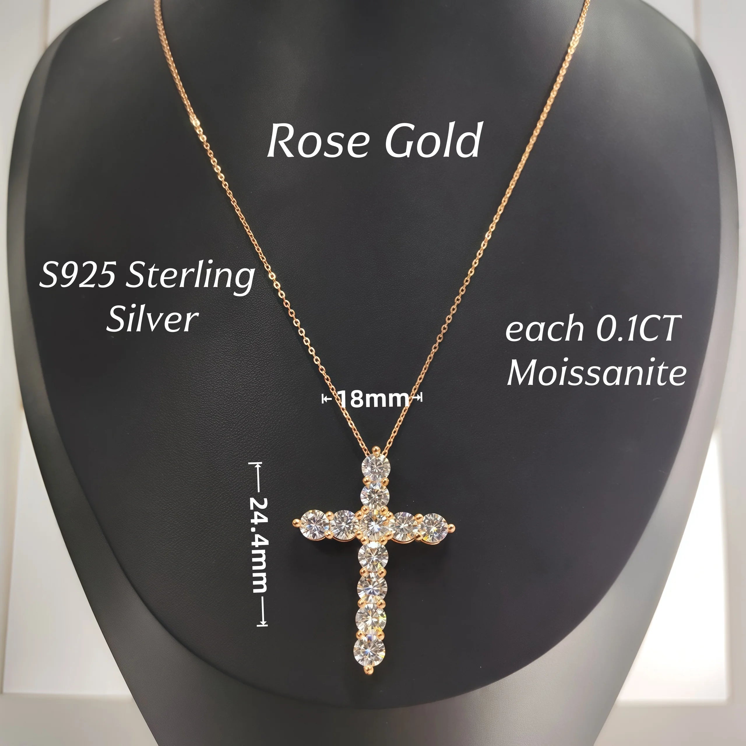 Halaile 5MM 0.5CT Moissanite/Zircon Cross Pendant Necklace 925 Sterling Silver Men Women Sparkling Fine Jewelry Gift