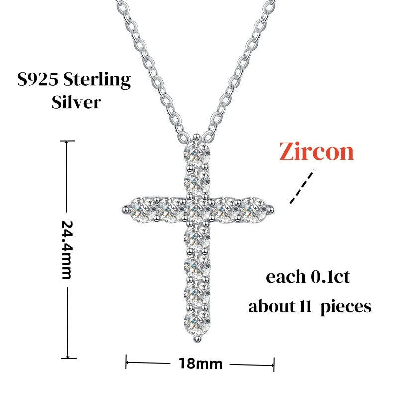 Halaile 5MM 0.5CT Moissanite/Zircon Cross Pendant Necklace 925 Sterling Silver Men Women Sparkling Fine Jewelry Gift