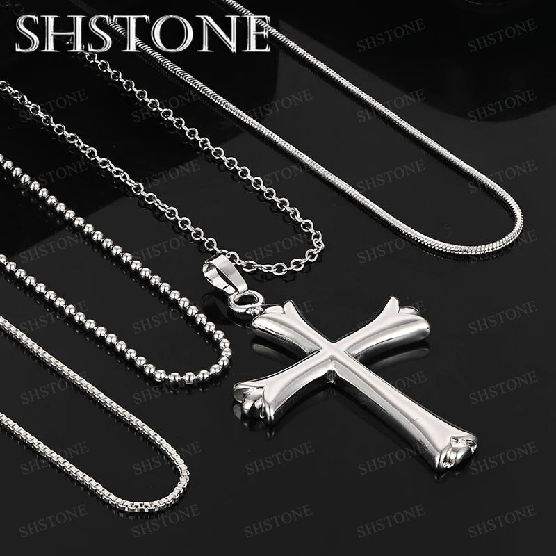 925 Sterling Silver Cross AAA Zircon Heart Water Drop Horse Pendant Necklace Fashion Design Jewelry Unisex Birthday Party Gift